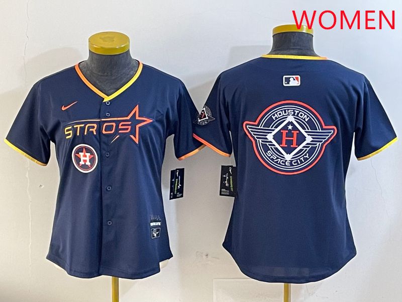 Women Houston Astros Blank Drak Blue Three generations Joint Name 2025 Nike MLB Jersey style 30